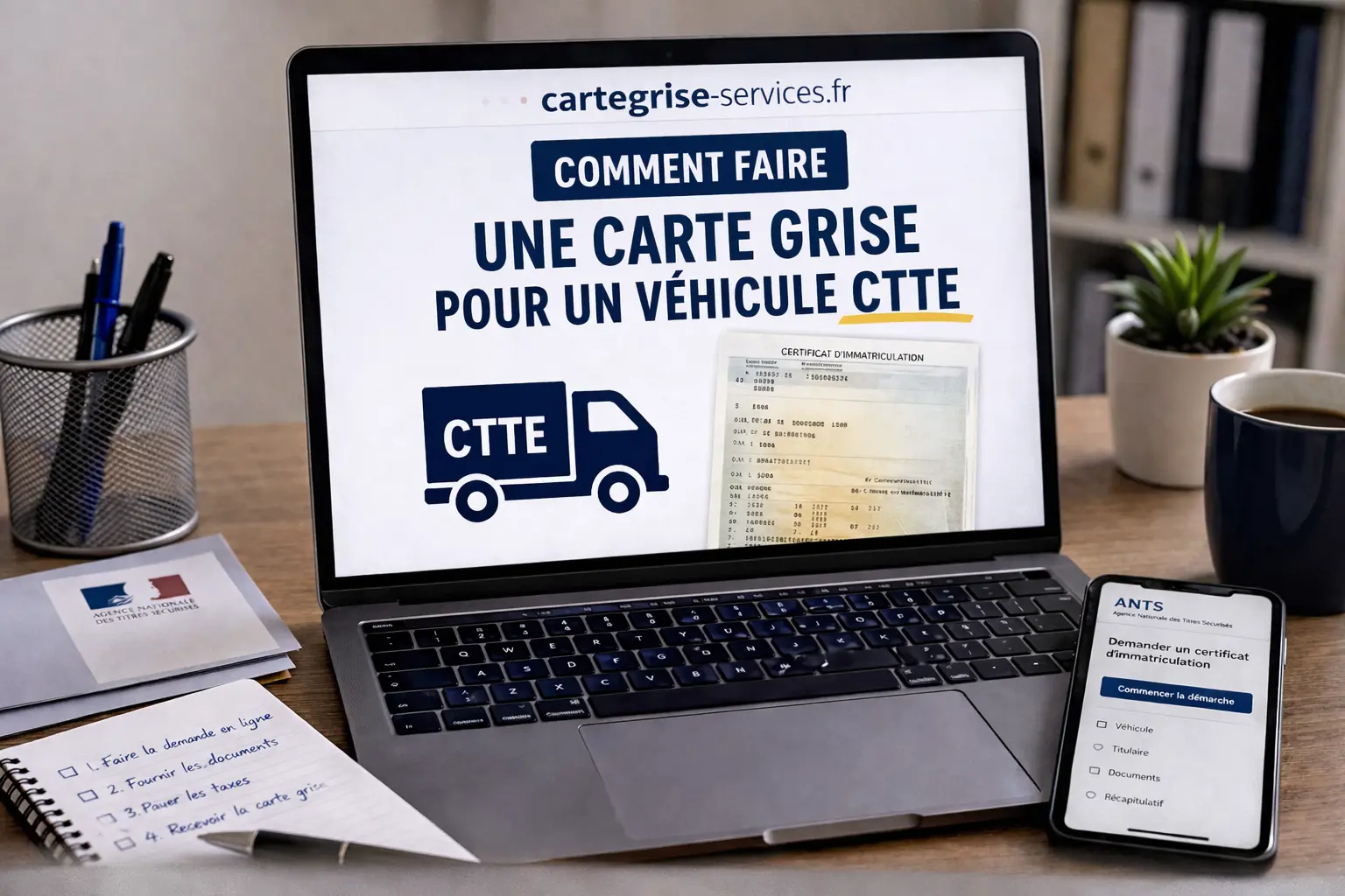 Gros plan sur le champ J.1 d'un certificat d'immatriculation affichant la mention CTTE (Camionnette), avec focus sur la taxe de formation professionnelle (Champ Y.2).