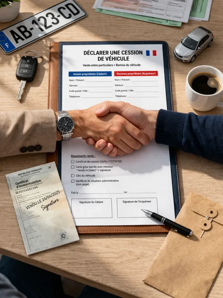 Enregistrer une cession de véhicule avec ou sans le code de cession et avec le formulaire Cerfa 15776