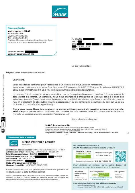Illustration détaillée sur le lien juridique entre le contrat d'assurance et la demande de certificat d'immatriculation.
