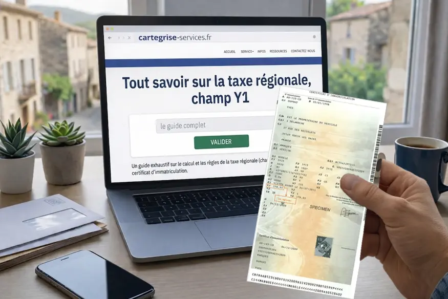 Gros plan sur la case Y1 d'une carte grise- taxe régionale.