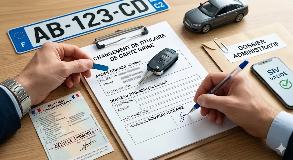 Dossier administratif pour un changement de titulaire de carte grise 2026 avec le formulaire Cerfa 13750