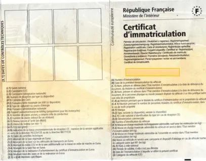Comprendre le descriptif du certificat d'immatriculation