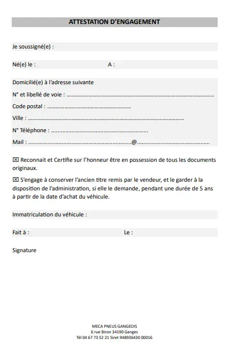 Exemple d'attestation sur l'honneur incluant les mentions légales de l'article 441-1 du Code pénal.