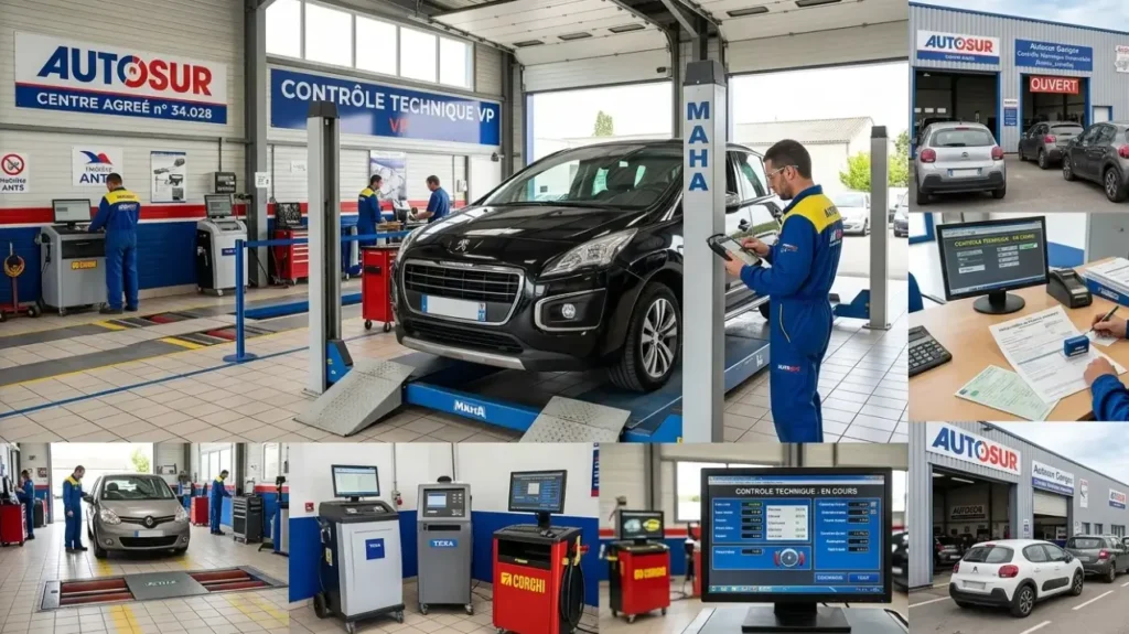 Inspecteur vérifiant les points de contrôle technique sur un véhicule particulier dans un centre agréé.