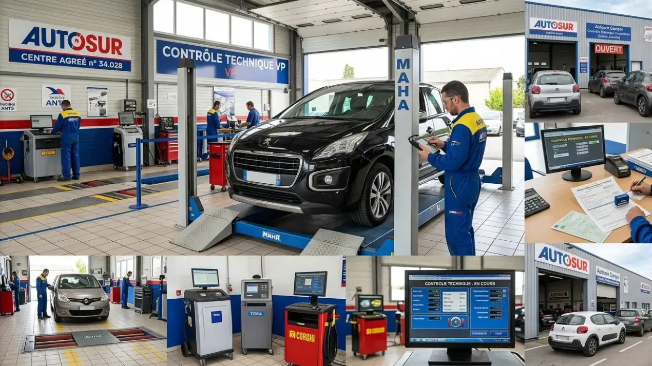 Inspecteur vérifiant les points de contrôle technique sur un véhicule particulier dans un centre agréé.