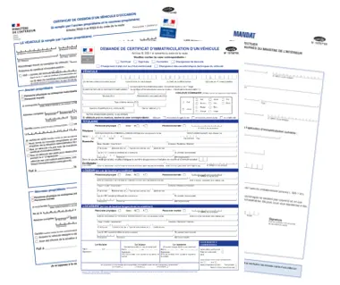 Ensemble des formulaires Cerfa 15776, 13750 et 13757 pour demande de carte grise.
