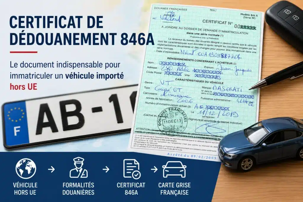 Certificat 846A pour immatriculer une voiture importée hors Union européenne