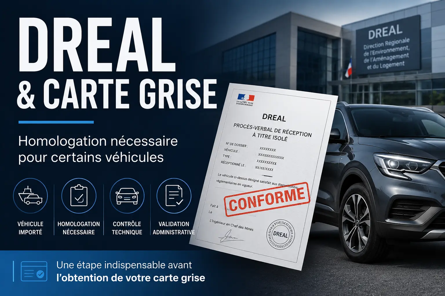Document DREAL nécessaire pour l'homologation et l'immatriculation d'un véhicule importé ou transformé